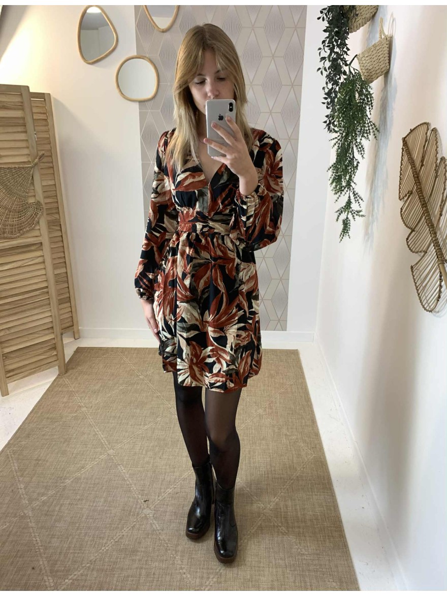 Robe noire à motifs Maelle manches longues | Marina & Paloma