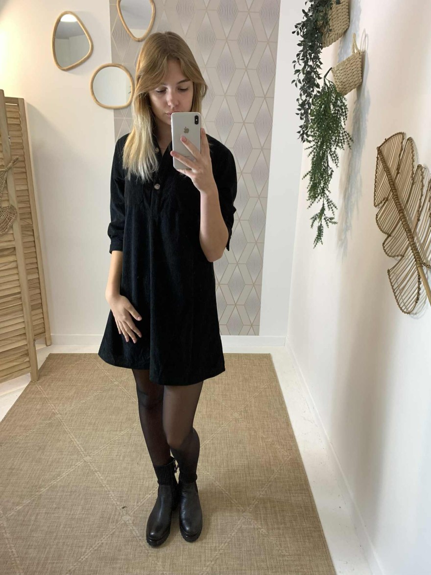 Robe velours côtelé noir Maelle | Marina & Paloma
