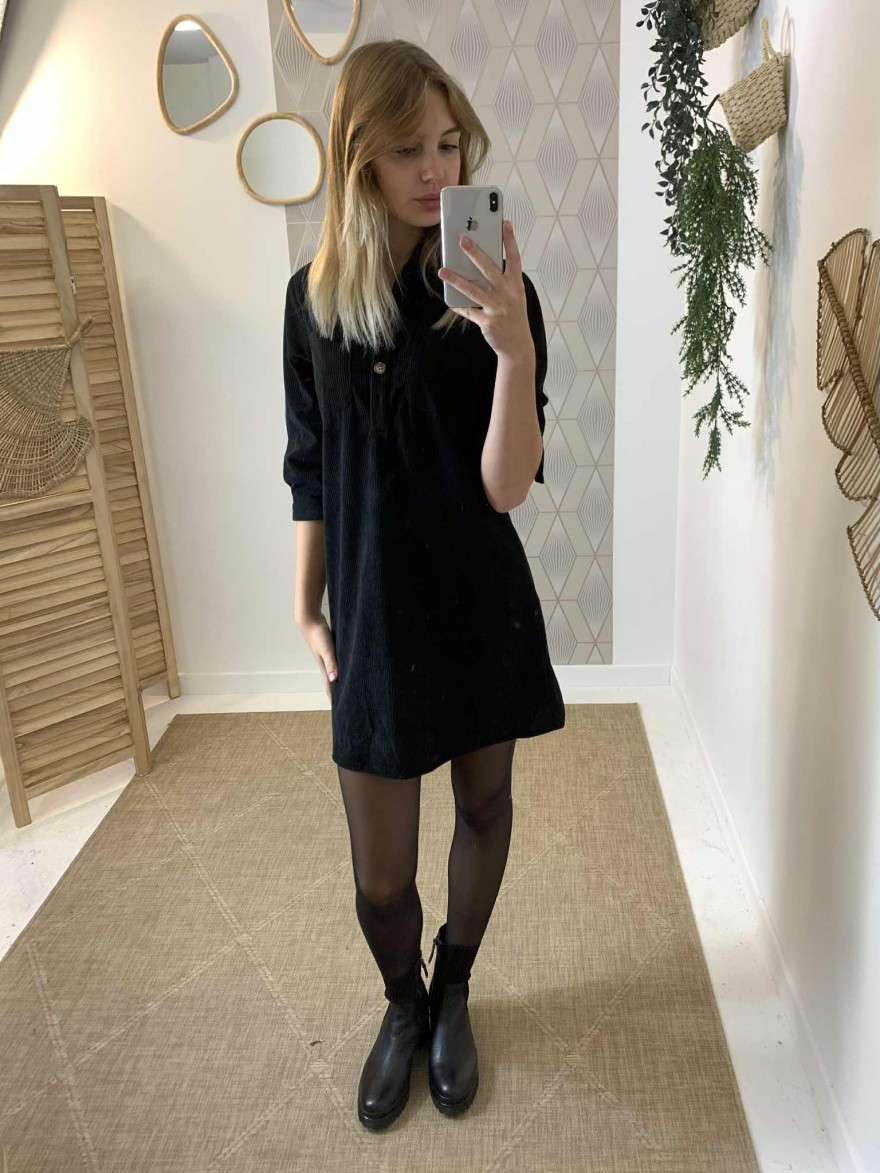 Robe velours côtelé noir Maelle | Marina & Paloma