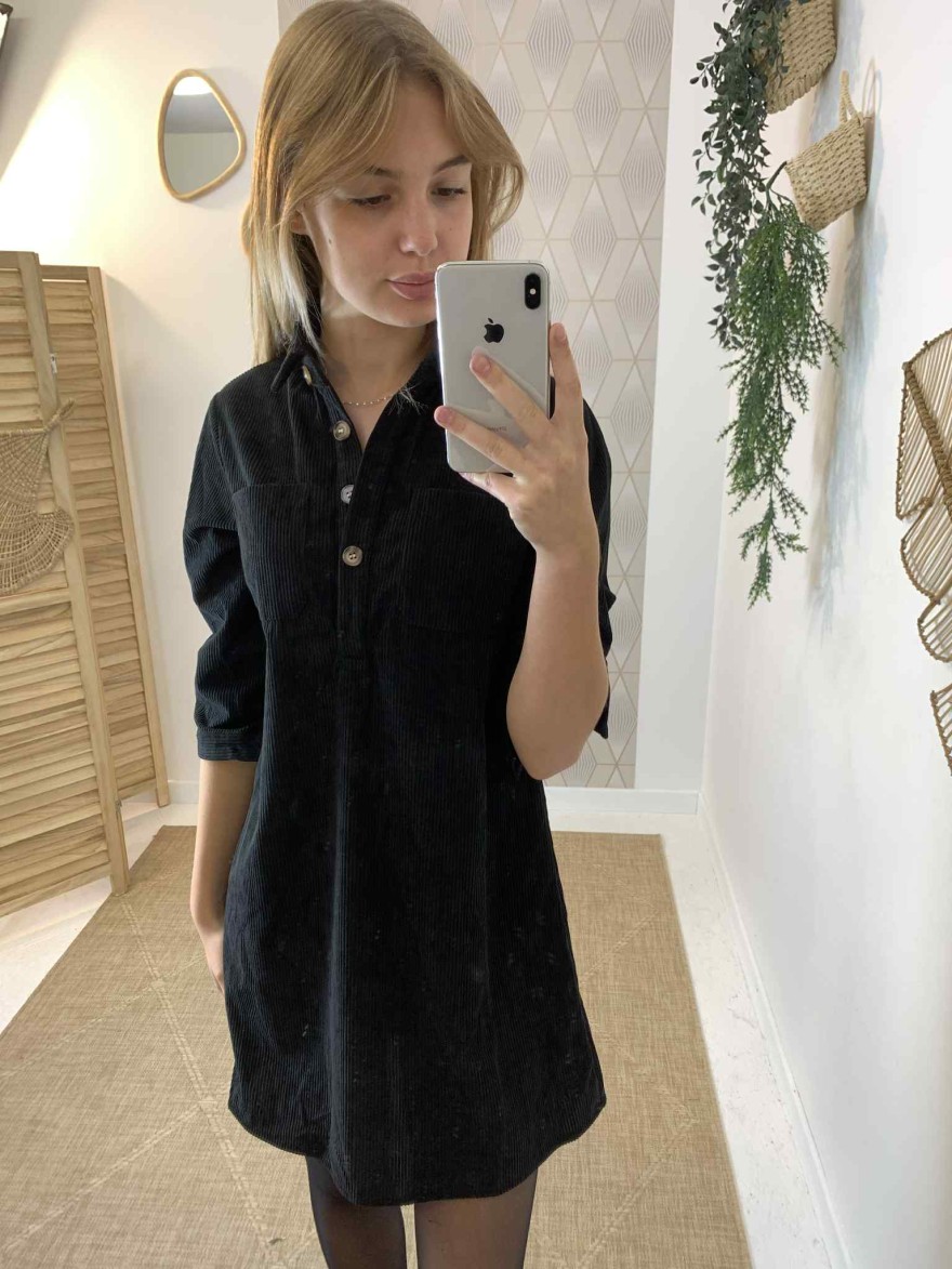 Robe velours côtelé noir Maelle | Marina & Paloma