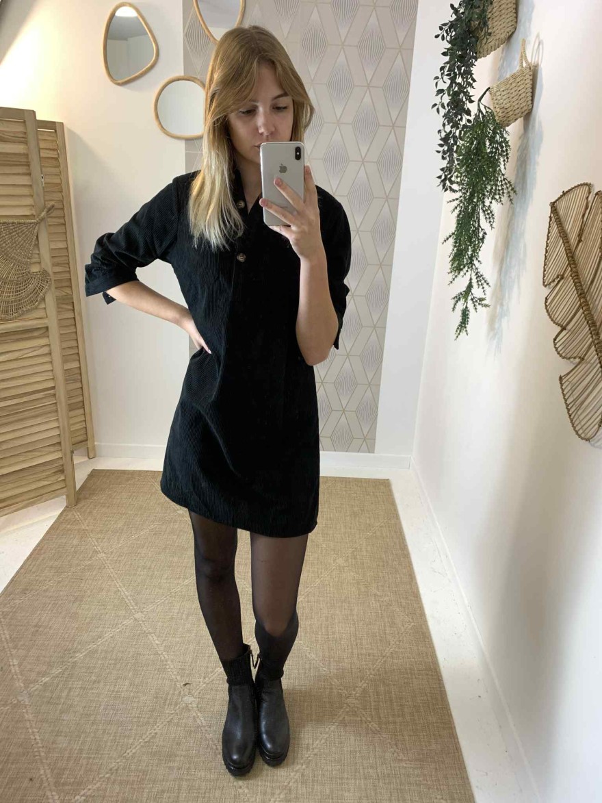 Robe velours côtelé noir Maelle | Marina & Paloma