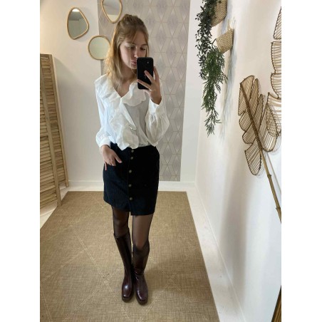 Chemise blanche à col V et volant Kilky | Marina & Paloma