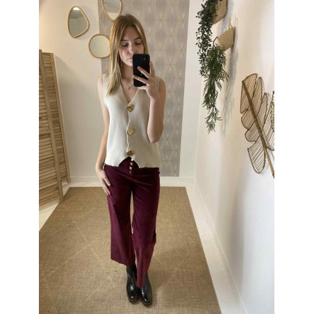 Pantalon flare velours bordeaux Oraije taille haute | Marina & Paloma