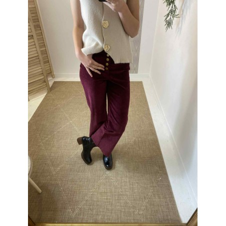 Pantalon flare velours bordeaux Oraije taille haute | Marina & Paloma
