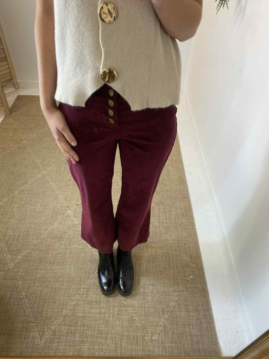 Pantalon flare velours bordeaux Oraije taille haute | Marina & Paloma