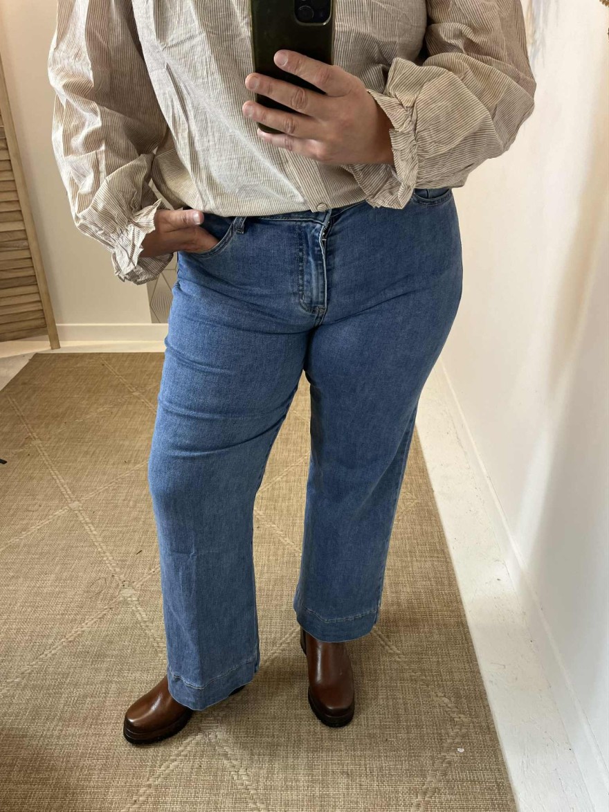 Jean wide grande taille denim clair Oraije taille haute | Marina & Paloma