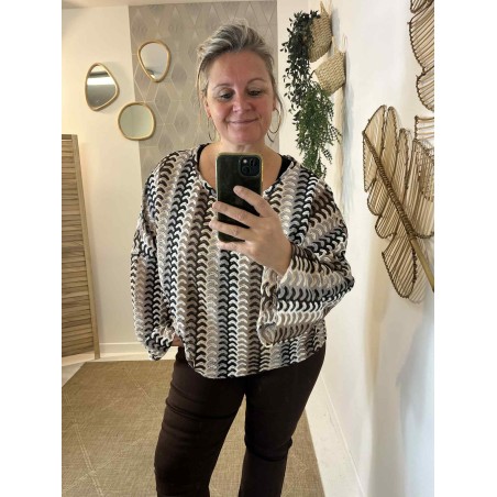Blouse grande taille marron et beige Maelle | Marina & Paloma