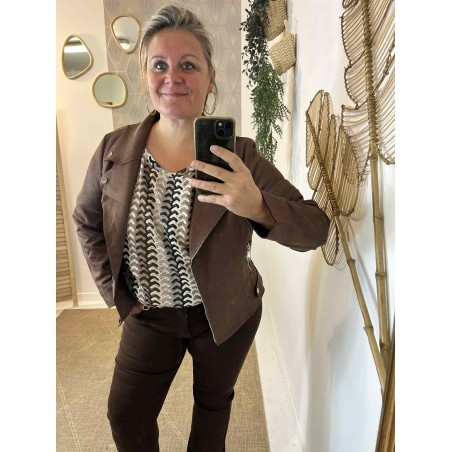 Blouse grande taille marron et beige Maelle | Marina & Paloma