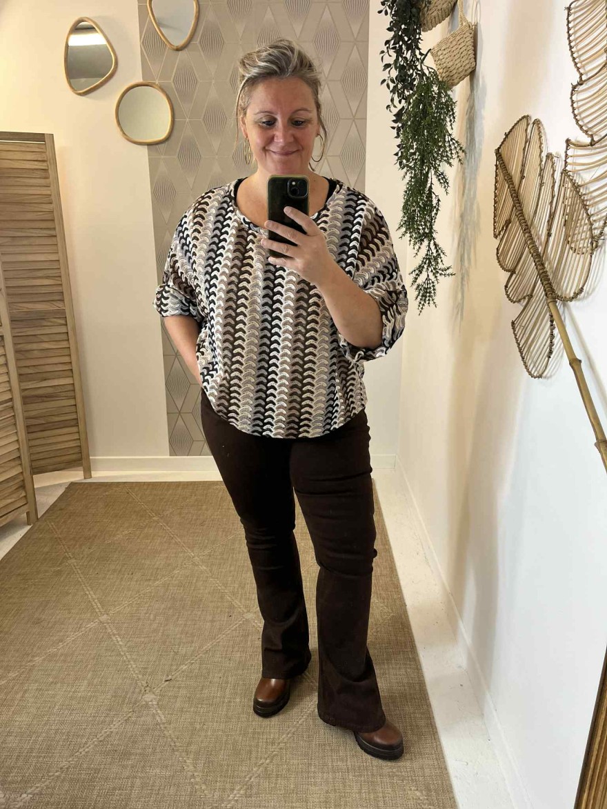 Blouse grande taille marron et beige Maelle | Marina & Paloma
