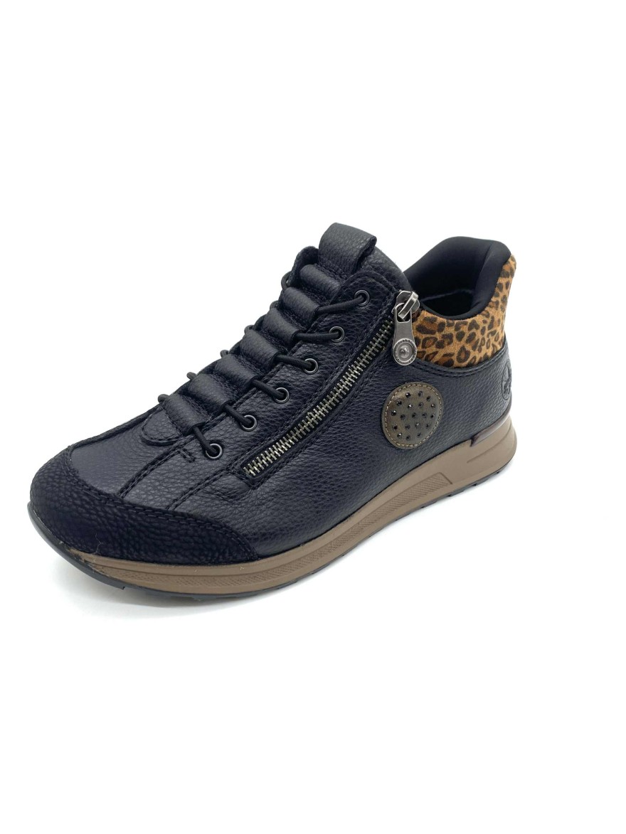 Basket Montante Rieker N1457-00 | Noire & Léopard, Confort Antistress