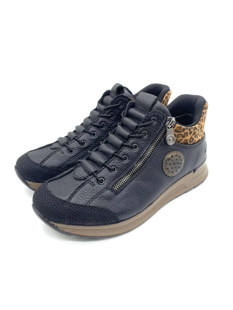 Basket Montante Rieker N1457-00 | Noire & Léopard, Confort Antistress