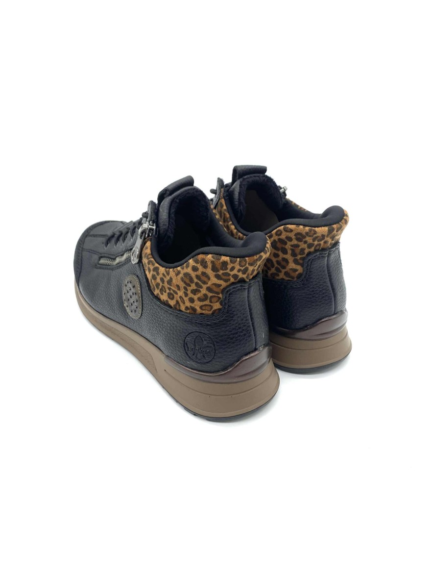Basket Montante Rieker N1457-00 | Noire & Léopard, Confort Antistress