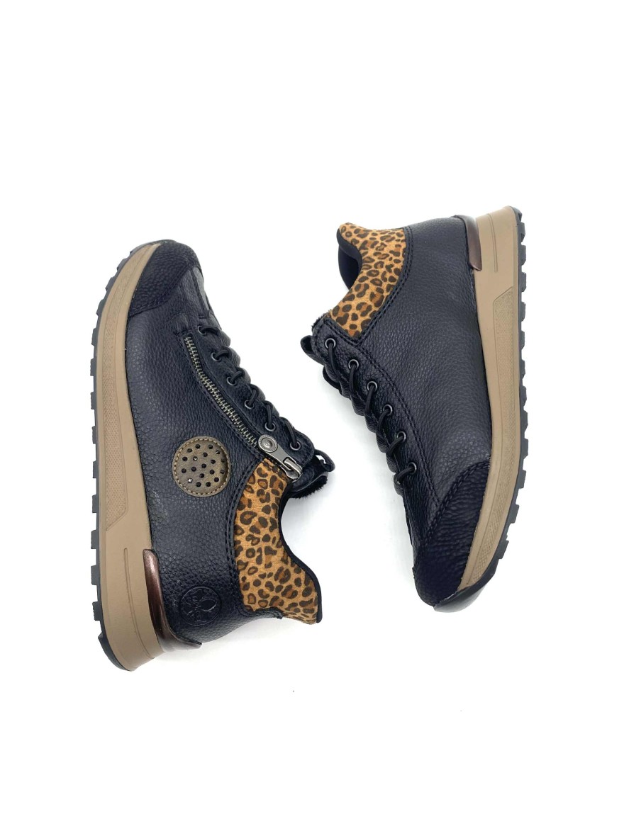 Basket Montante Rieker N1457-00 | Noire & Léopard, Confort Antistress