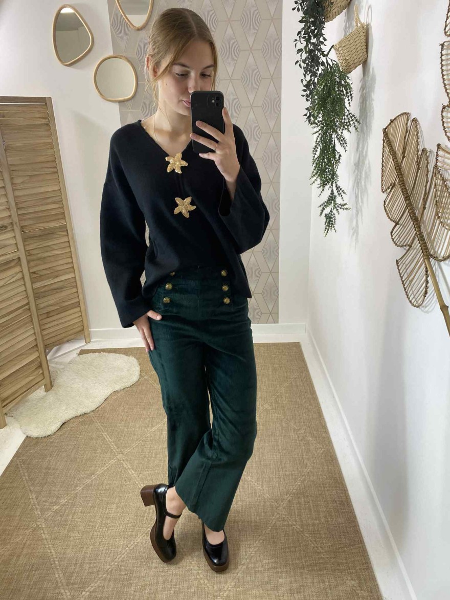 Jean wide leg velours vert sapin Oraije | Marina & Paloma