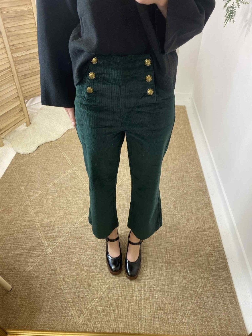 Jean wide leg velours vert sapin Oraije | Marina & Paloma