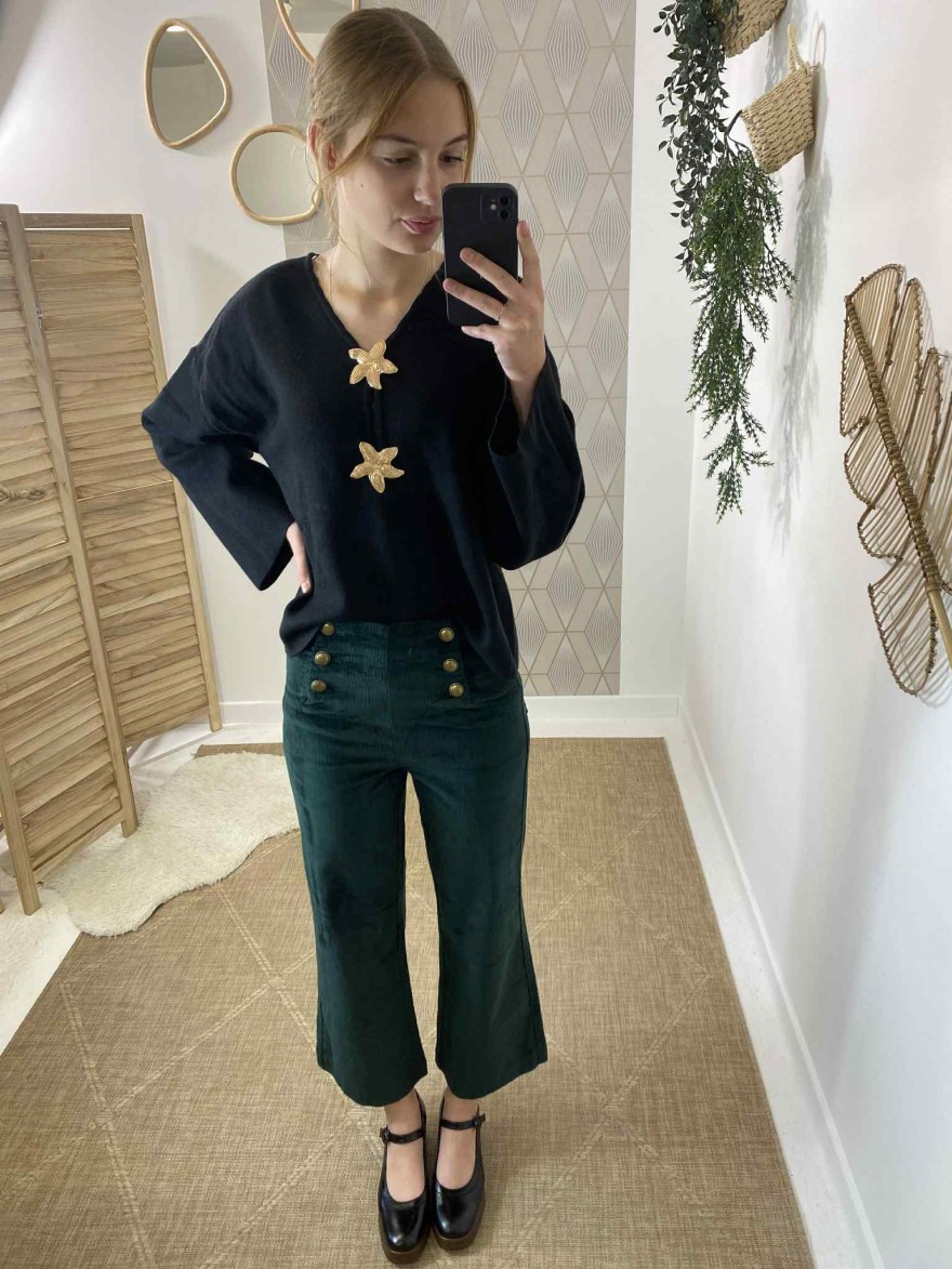 Jean wide leg velours vert sapin Oraije | Marina & Paloma