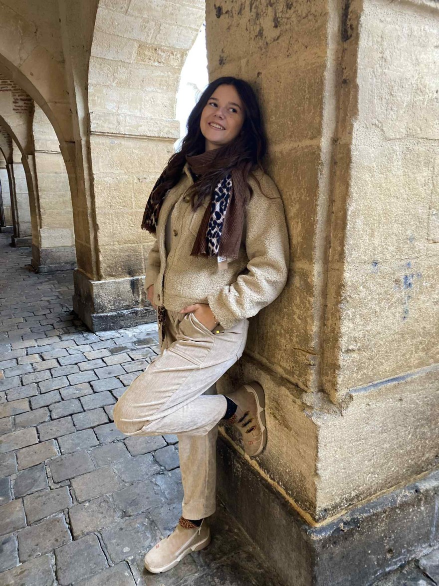 Pantalon Velours Ceinture Léopard beige| Marina & Paloma