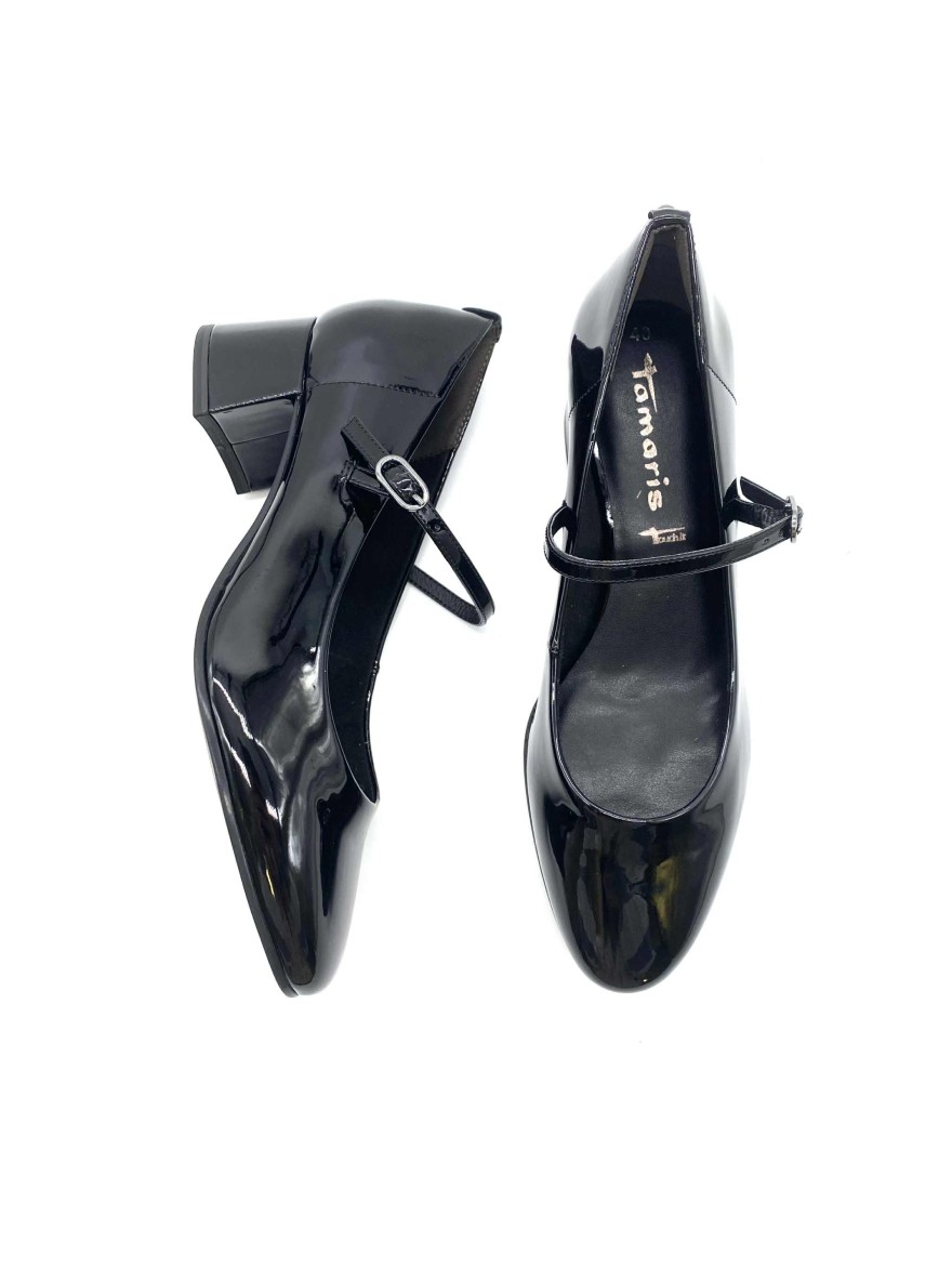 Escarpin Tamaris à Bride 22312 Noir Verni | Marina & Paloma