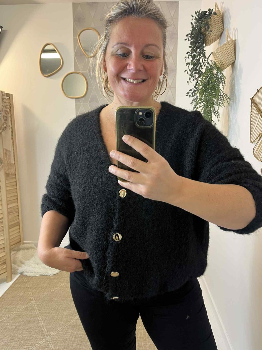Gilet noir col V Made in Italy DL Création | Marina & Paloma