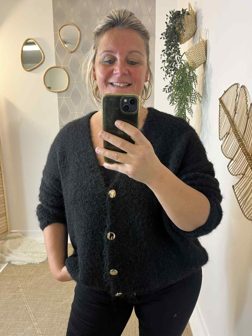 Gilet noir col V Made in Italy DL Création | Marina & Paloma
