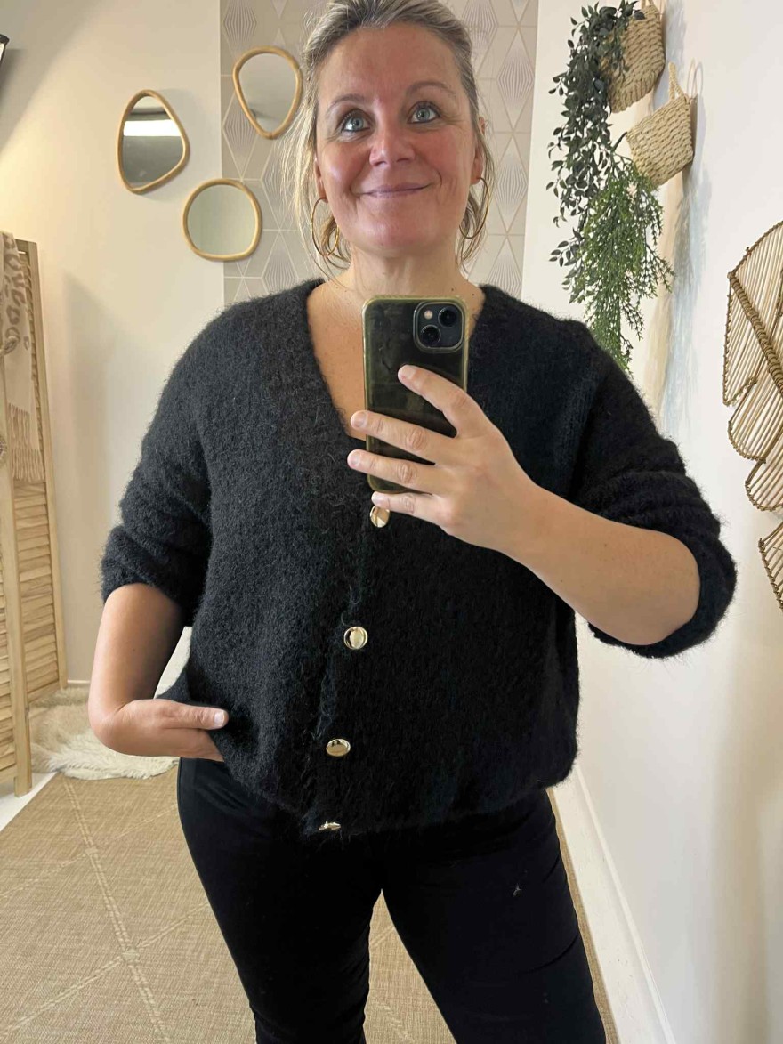 Gilet noir col V Made in Italy DL Création | Marina & Paloma