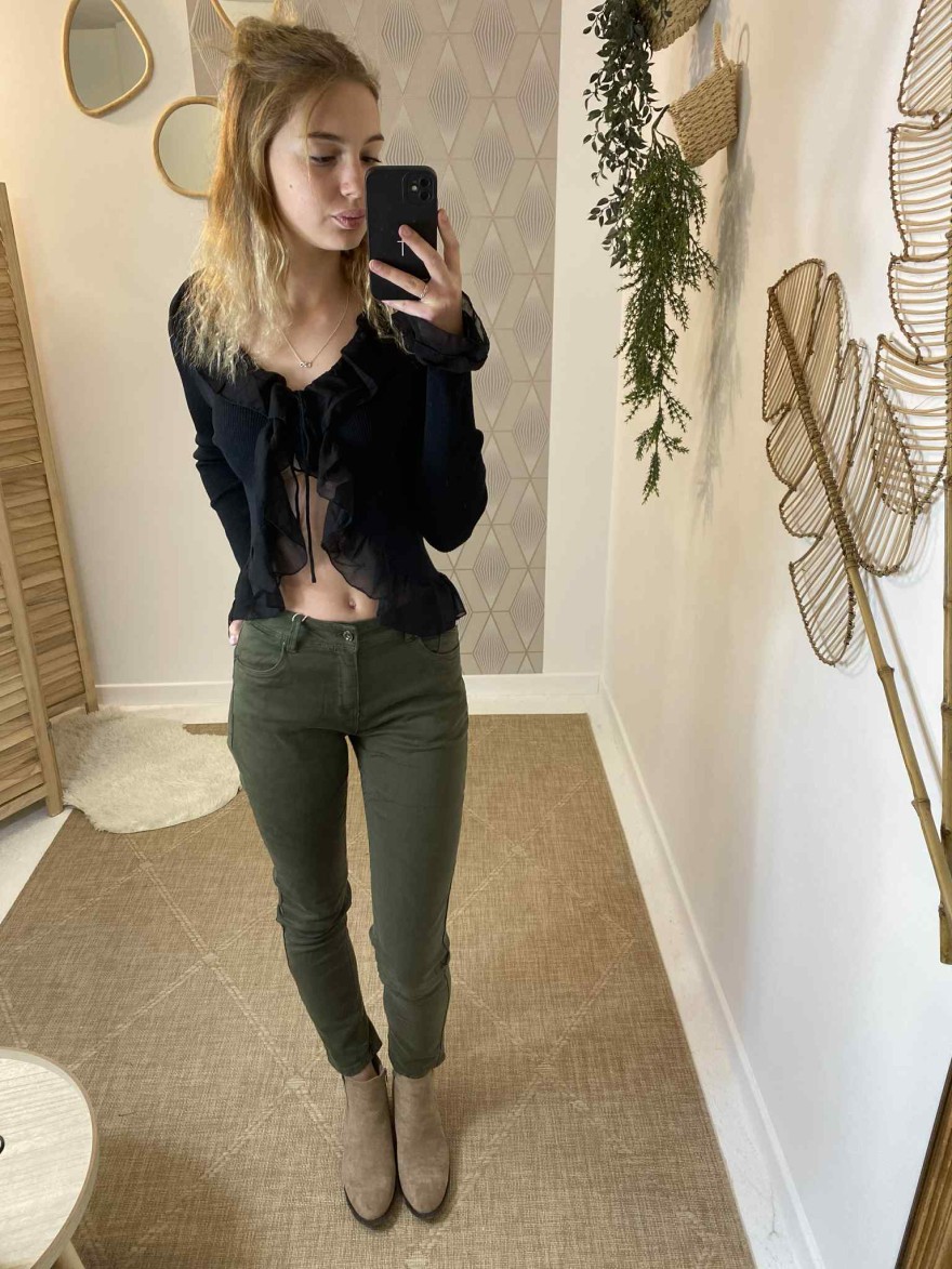 Jean slim kaki taille haute Norfy | Marina & Paloma