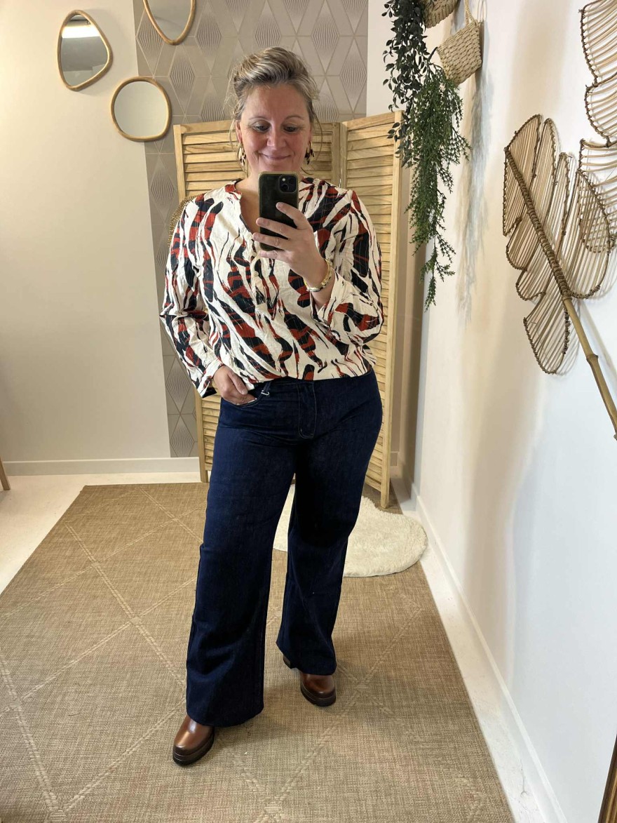 Chemise grande taille Christy blanche à motifs colorés | Marina & Paloma