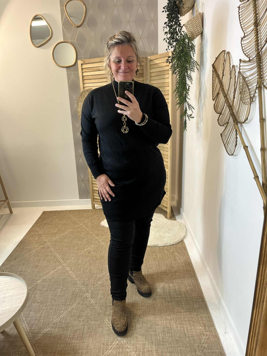 Pantalon grande taille noir Christy stretch taille haute | Marina & Paloma