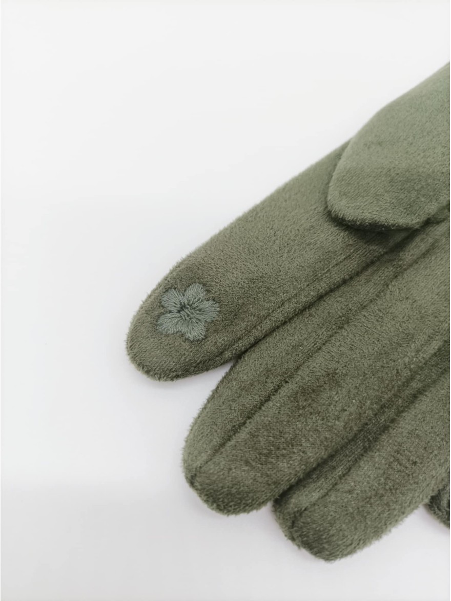 Gants Suédine Unis Vert Kaki | Marina & Paloma