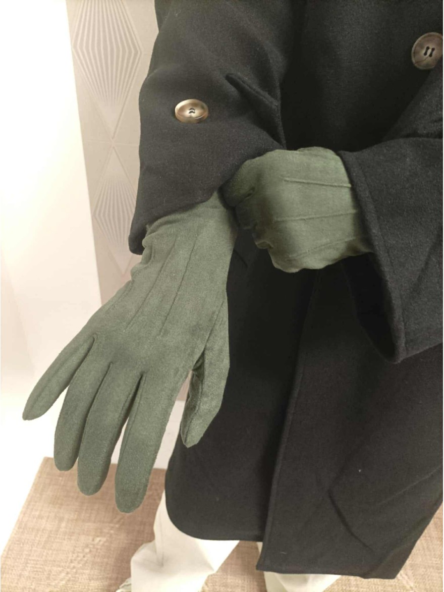 Gants Suédine Unis Vert Kaki | Marina & Paloma
