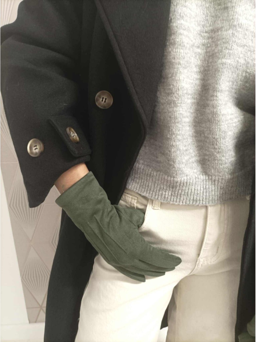 Gants Suédine Unis Vert Kaki | Marina & Paloma