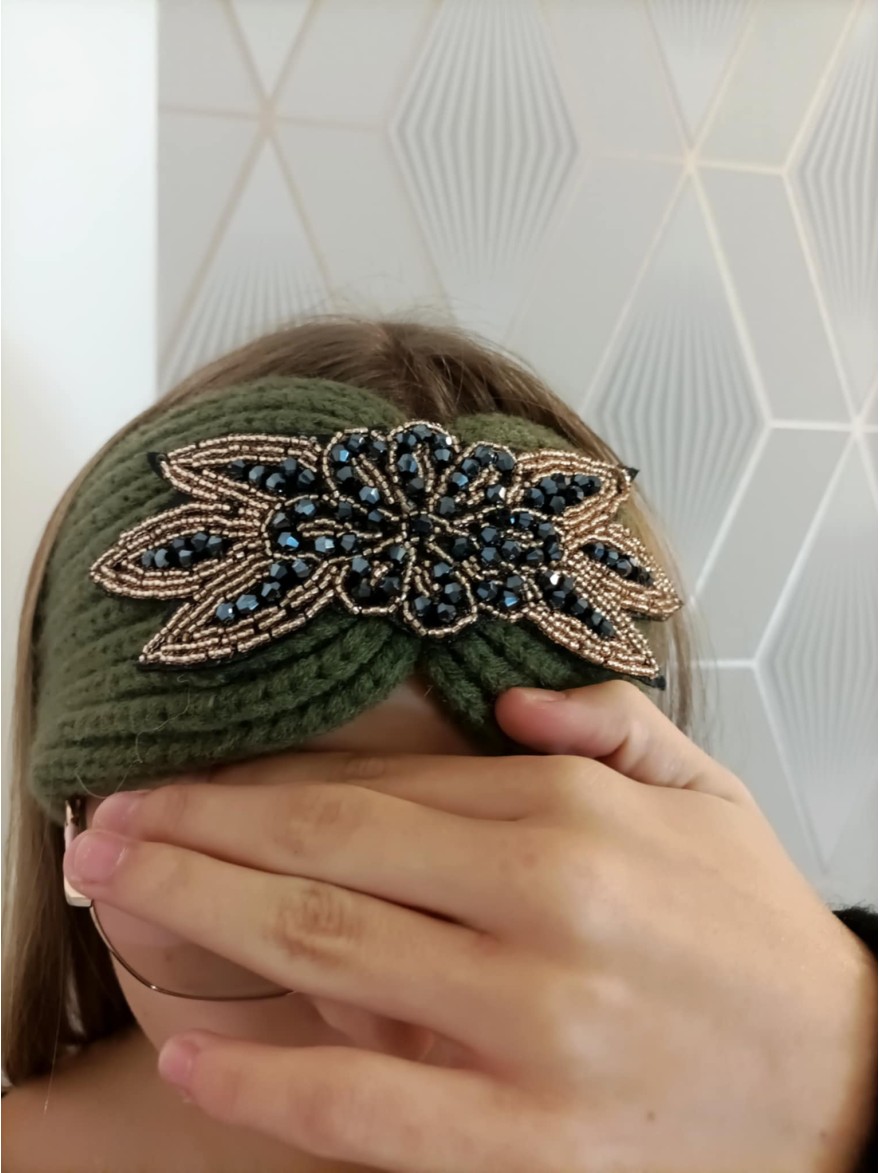 Bandeau Hiver vert foncé tricoté | Marina & Paloma