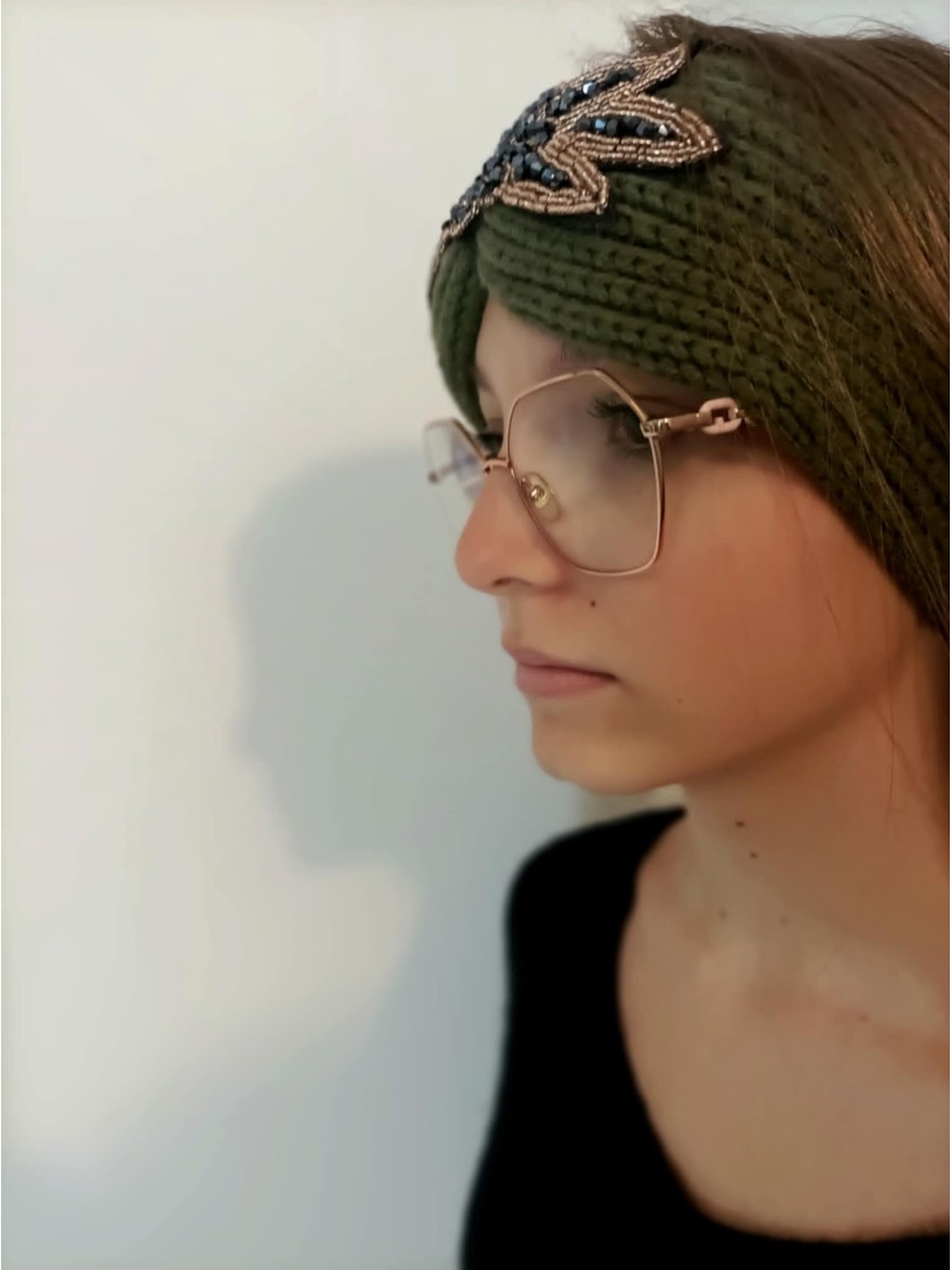 Bandeau Hiver vert foncé tricoté | Marina & Paloma