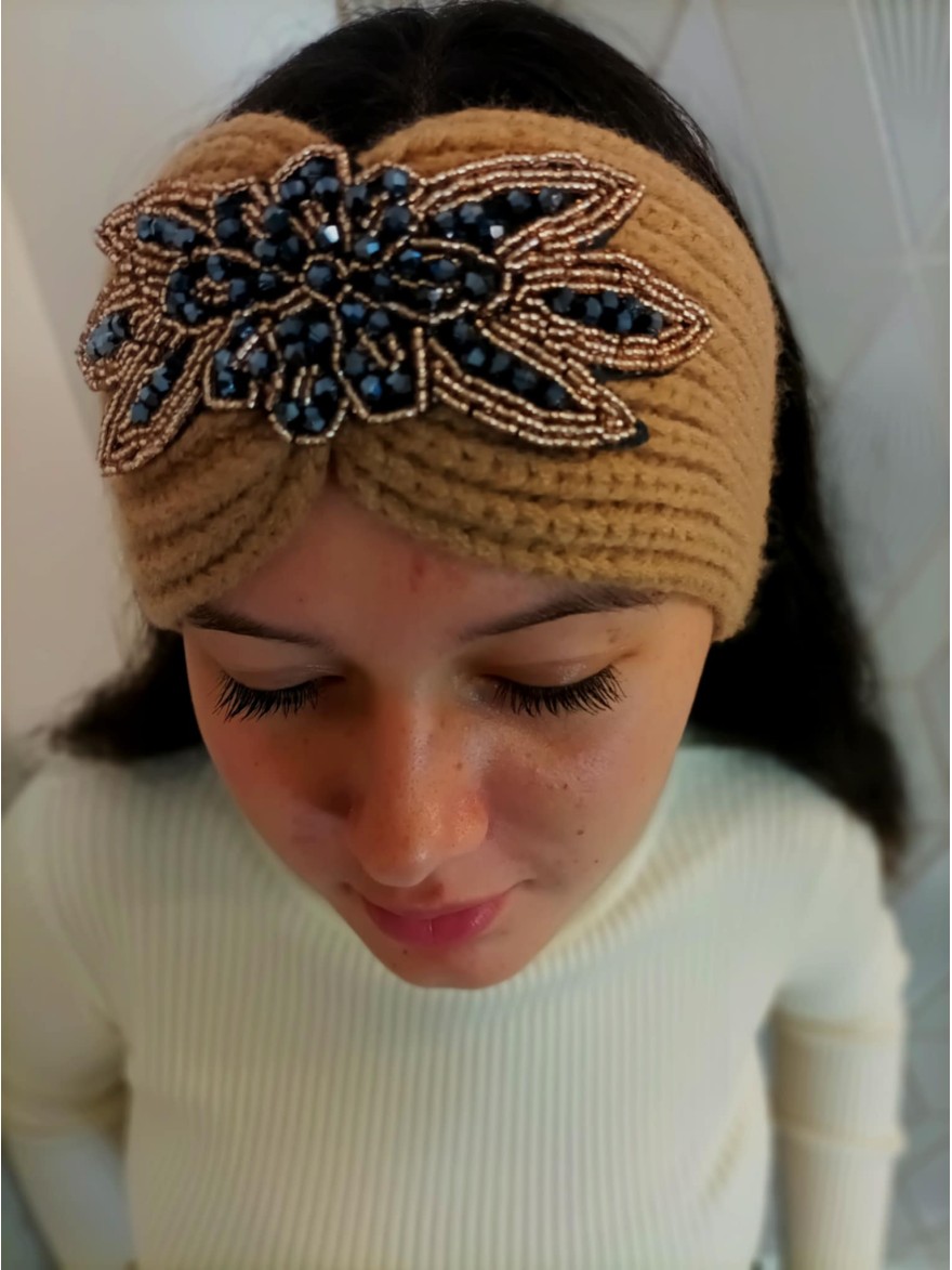 Bandeau Hiver Camel Brodé | Marina & Paloma