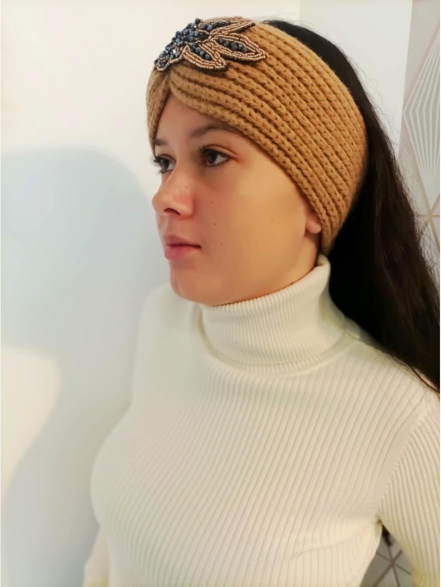 Bandeau Hiver Camel Brodé | Marina & Paloma