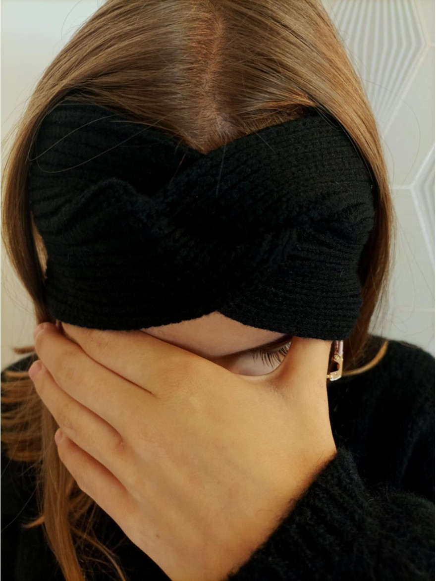 Bandeau Hiver en maille noire torsadée | Marina & Paloma