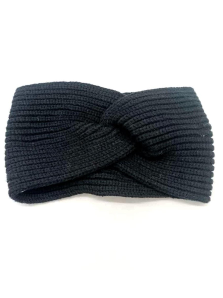 Bandeau Hiver en maille noire torsadée | Marina & Paloma