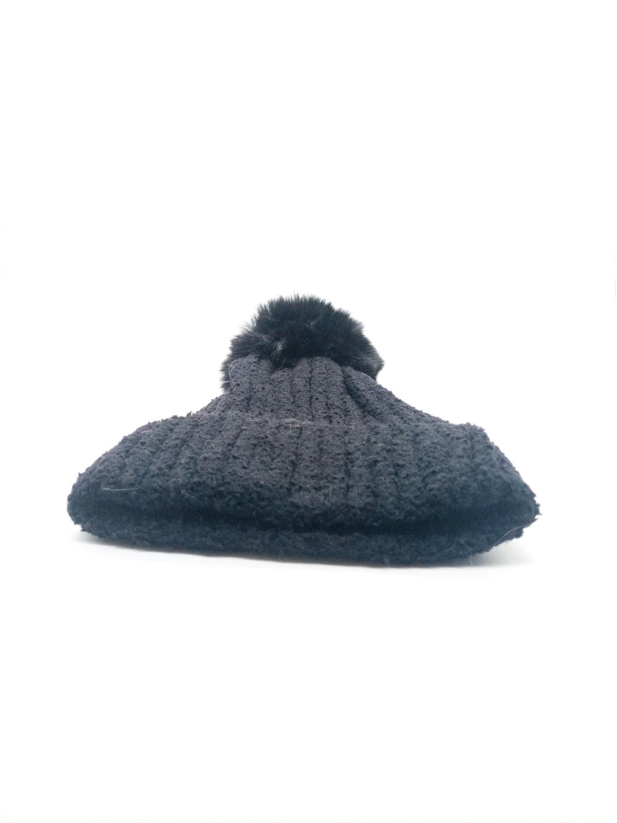 Bonnet Pompon noir en maille épaisse | Marina & Paloma  (68 caractères)