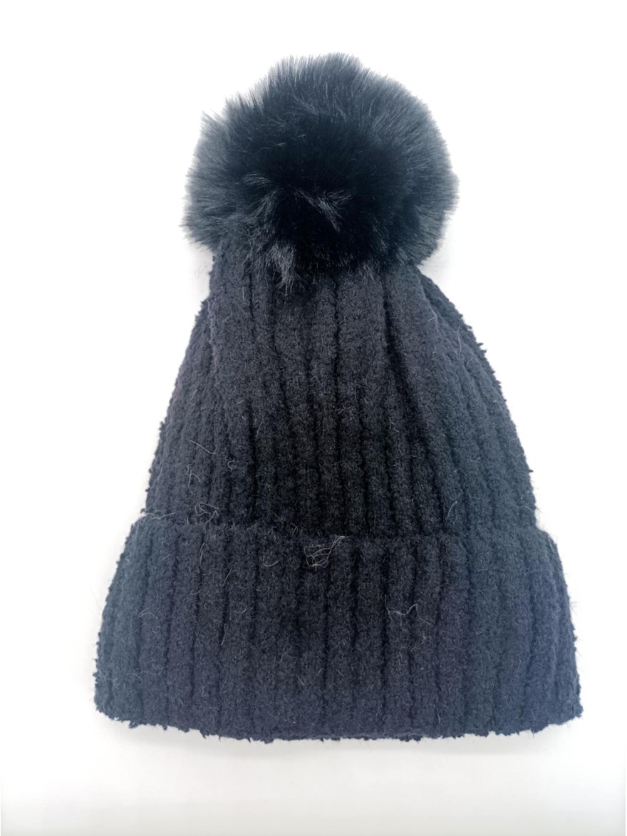 Bonnet Pompon noir en maille épaisse | Marina & Paloma  (68 caractères)