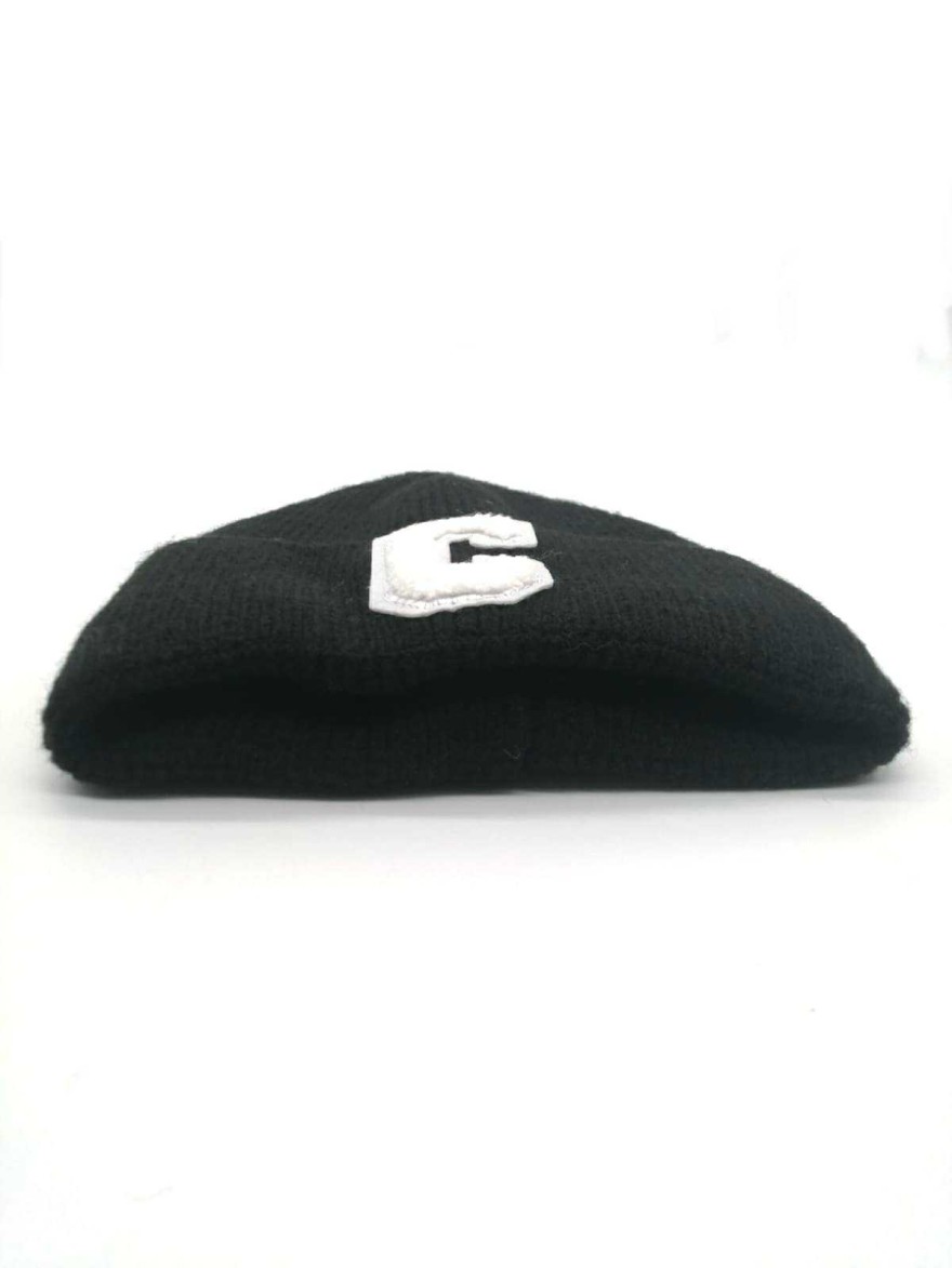 Bonnet Patch C noir en maille côtelée | Marina & Paloma