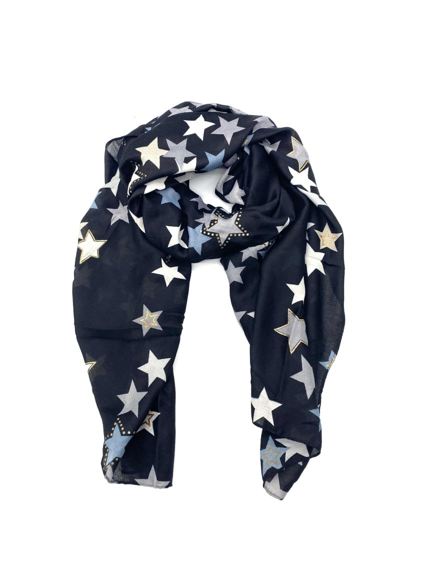 Foulard Étoile à Détail Doré Noir et Doré | Marina & Paloma