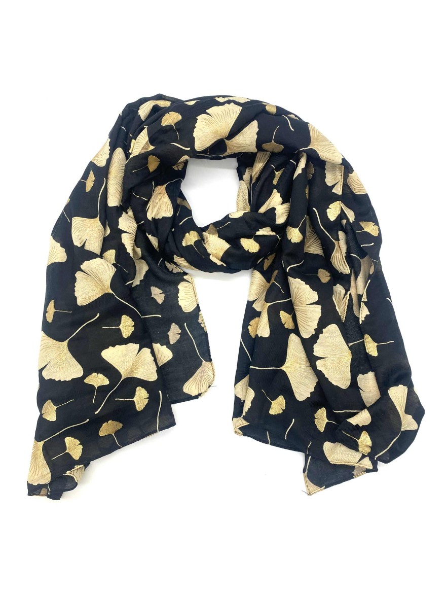 Foulard Gingko noir doré hiver | Marina & Paloma