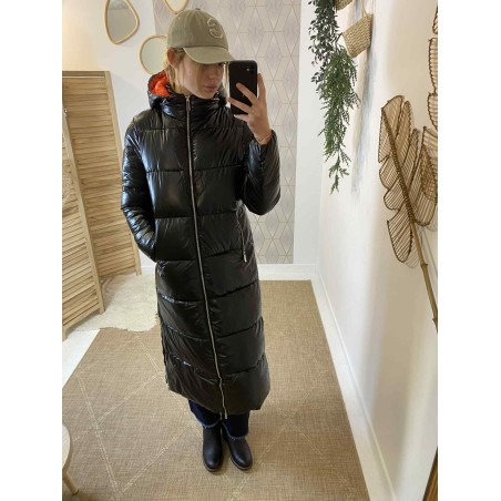 Manteau long noir brillant AT8359B-2 | Marina & Paloma