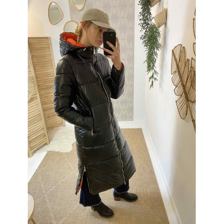 Manteau long noir brillant AT8359B-2 | Marina & Paloma