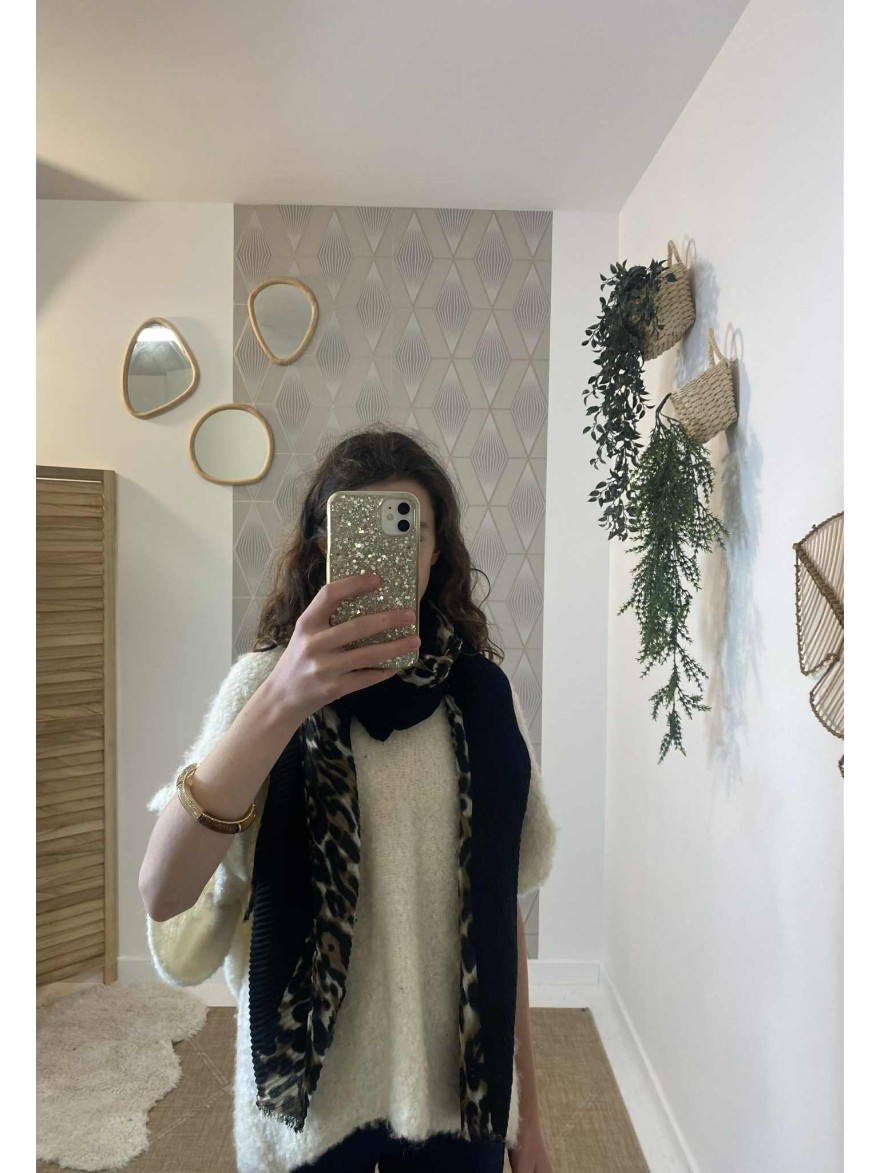 Foulard noir imprimé léopard chic | Marina & Paloma