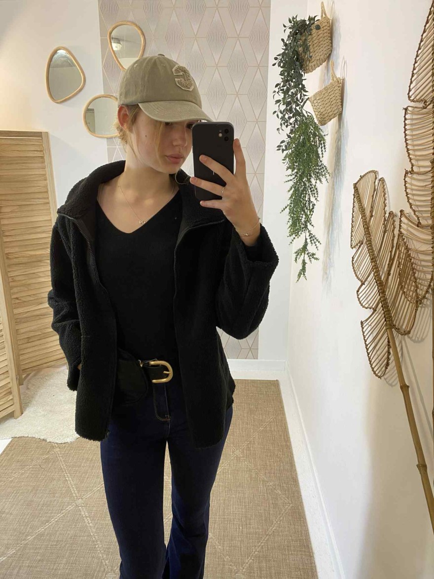 Veste moumoute noire AP2671-2 | Marina & Paloma