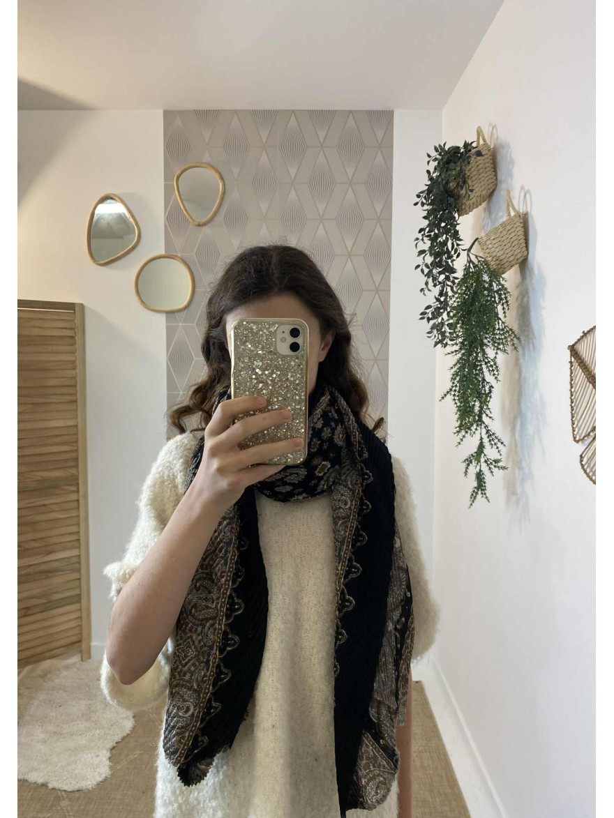 Foulard noir motif cachemire multicolore | Marina & Paloma