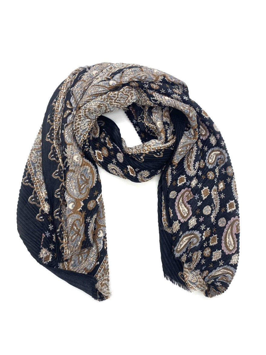Foulard noir motif cachemire multicolore | Marina & Paloma
