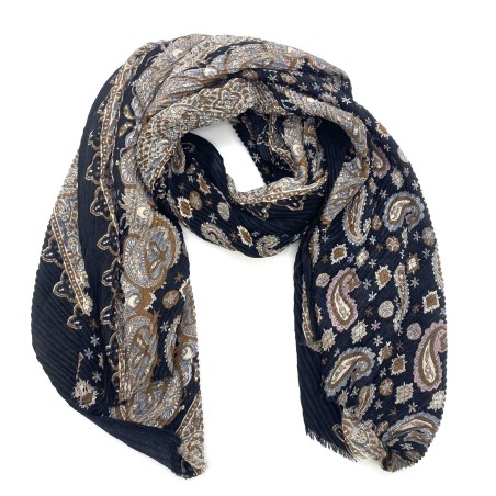 Foulard noir motif cachemire multicolore | Marina & Paloma