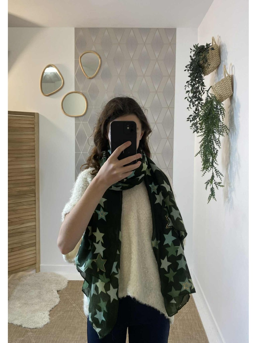 Foulard léger à motif étoilé vert kaki | Marina & Paloma
